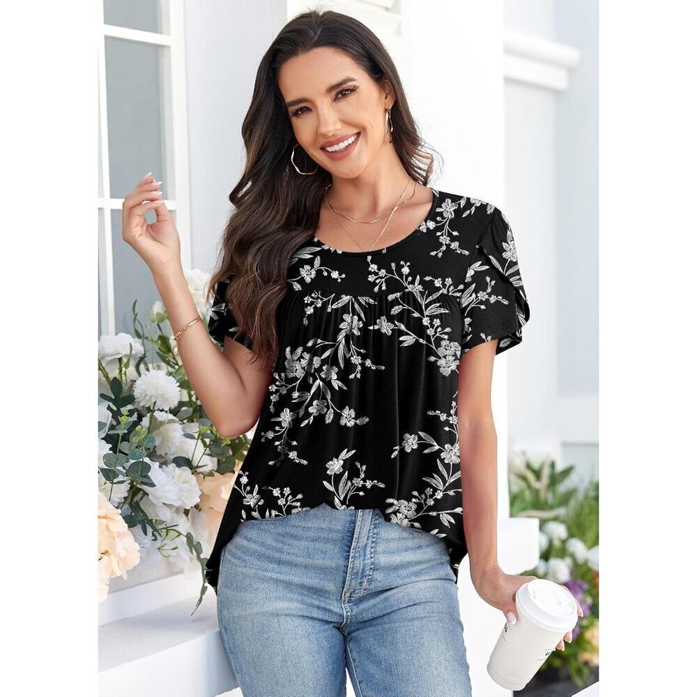 Women's Rayon Spandex Tunic Top Casual Dressy Loose Fit Short Sleeve - Picture 4 of 6